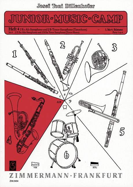 Junior music camp Heft 4&nbsp;&nbsp;für 2 Tenor- und 2 Altsaxophone&nbsp;&nbsp;Stimmen, komplett
