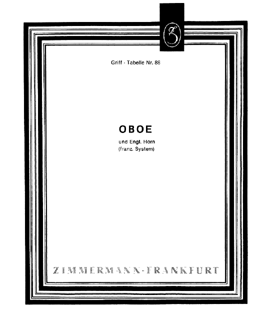 Grifftabelle  für Oboe und Englischhorn (franz. System)  