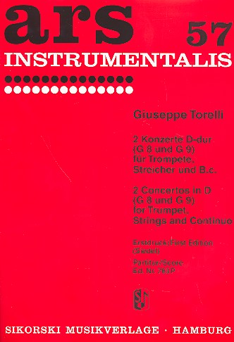 2 Konzerte D-Dur G8 und G9  für Trompete, Streicher und Bc  Partitur