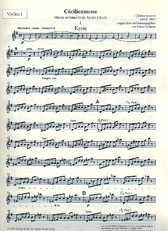 Cäcilienmesse&nbsp;&nbsp;für Soli, gem Chor und Orchester&nbsp;&nbsp;Violine 1