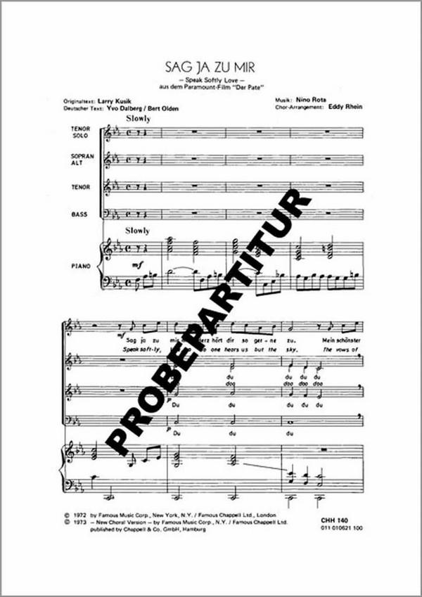Sag ja zu mir  für gem Chor und Klavier  Partitur