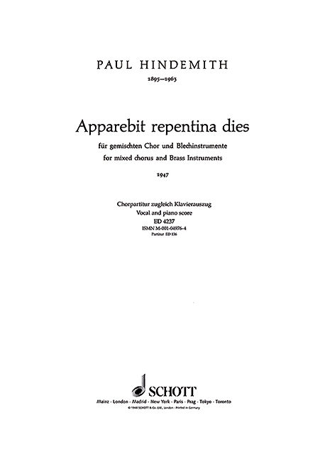 Apparebit repentina dies  für gemischten Chor (SATB) mit Blechbläsern  Chorpartitur - (= Klavierauszug)