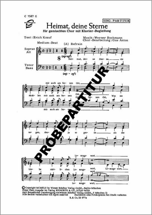 Heimat deine Sterne&nbsp;&nbsp;für gem Chor mit Klavierbegleitung&nbsp;&nbsp;Klavierpartitur
