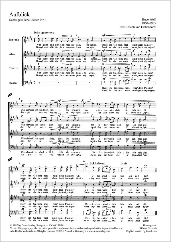 AUFBLICK FUER GEM CHOR&nbsp;&nbsp;A CAPPELLA,  PARTITUR&nbsp;&nbsp;6 GEISTLICHE LIEDER NR.1