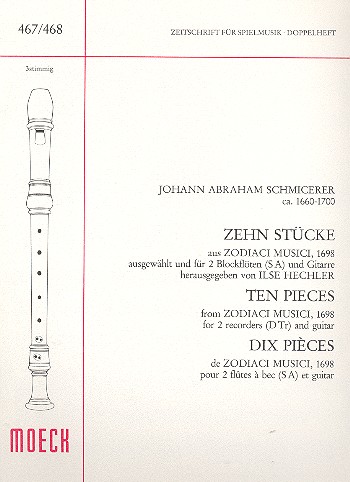 10 Stücke aus Zodiaci musici (1698)  für 2 Blockflöten (SA) und Gitarre  Spielpartitur