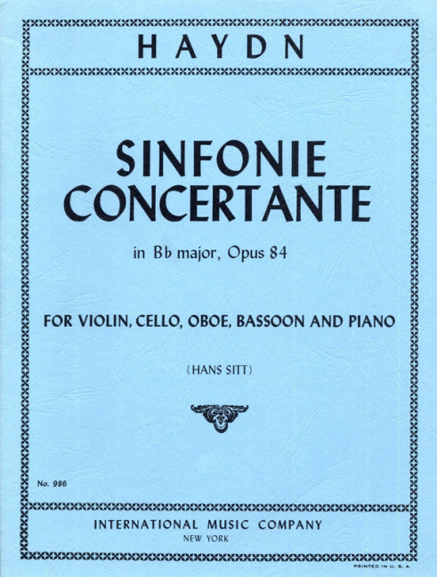 Sinfonie Concertante in b flat major op.84&nbsp;&nbsp;for violin, cello, oboe, bassoon and piano&nbsp;&nbsp;