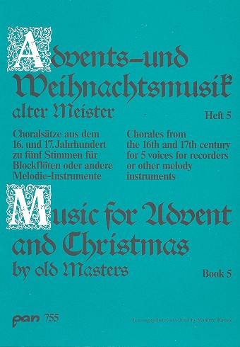 Advents- und Weihnachtsmusik alter  Meister Band 5 für Blockflöten  zu 5 Stimmen (SSATB)