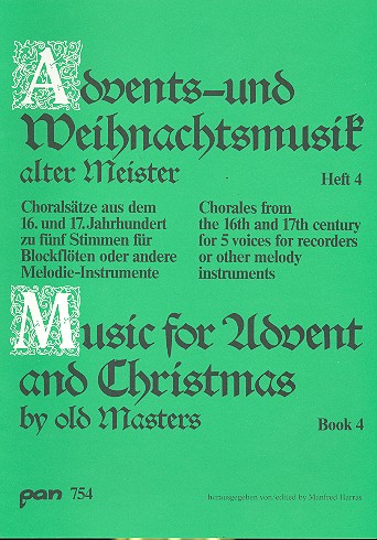 Advents- und Weihnachtsmusik alter Meister Band 4  für 5 Blockflöten (SSATB)  Partitur