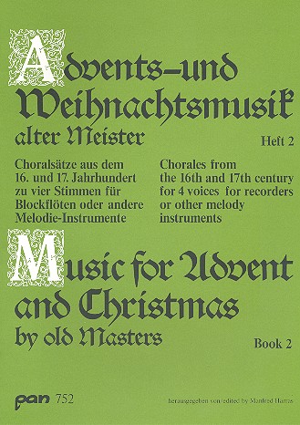 Advents- und Weihnachtsmusik alter Meister zu 4 Stimmen Band 2  für 4 Blockflöten (SATB)  Spielpartitur