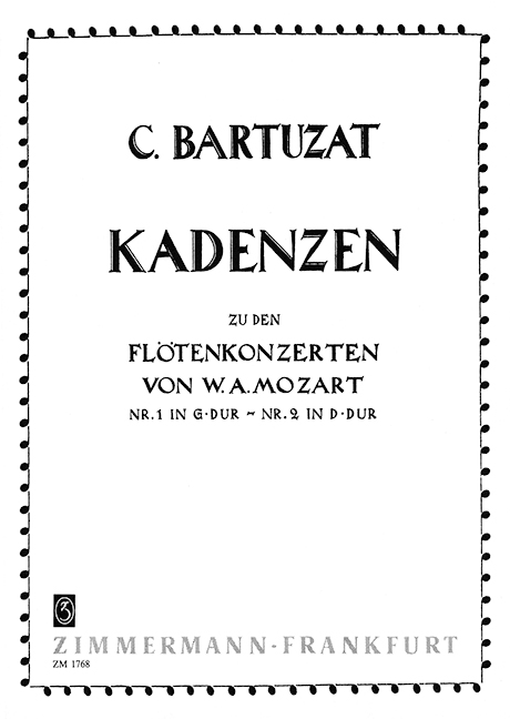 Kadenzen zu den Flötenkonzerten&nbsp;&nbsp;von W.A. Mozart Nr.1 G-Dur und&nbsp;&nbsp;Nr.2 D-Dur