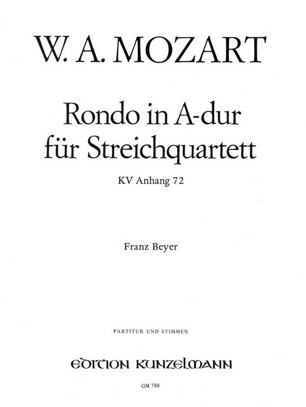 Rondo A-Dur&nbsp;&nbsp;für Streichquartett&nbsp;&nbsp;Partitur und Stimmen