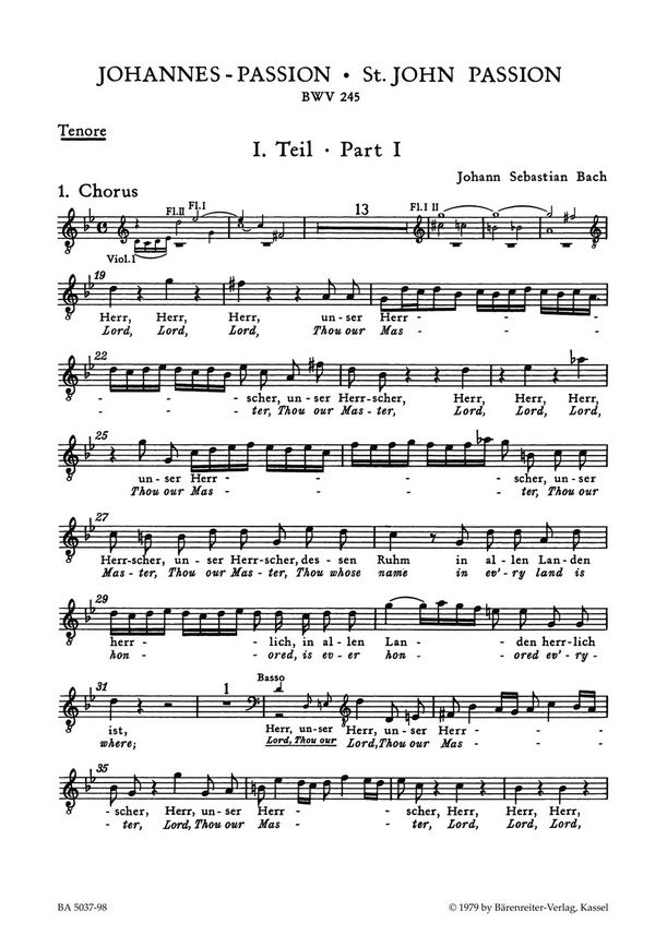 Johannes-Passion BWV245&nbsp;&nbsp;für Soli, Chor, Orchester&nbsp;&nbsp;Tenor