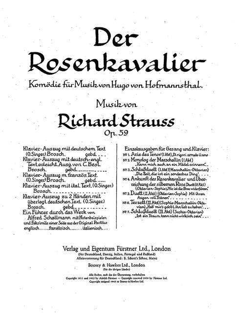 Hab's mir gelobt, ihn lieb zu haben - Terzett aus 'Der Rosenkavalier'&nbsp;&nbsp;für hohen Sopran, Sopran, Mezzo-Sopran und Klavier (dt/en)&nbsp;&nbsp;