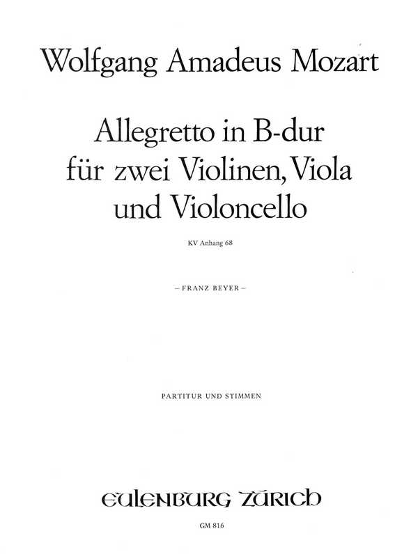 Allegretto B-Dur&nbsp;&nbsp;für 2 Violinen, Viola und Violoncello&nbsp;&nbsp;