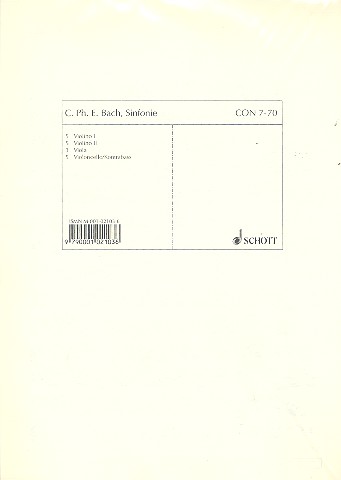 Sinfonie A-Dur Wq 182/4  für Streichorchester  Stimmensatz - 5 Violinen I, 5 Violinen II, 3 Violen, 5 Violoncelli/Kon