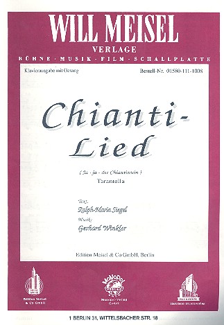 Chianti-Lied  für Gesang und Klavier  Einzelausgabe
