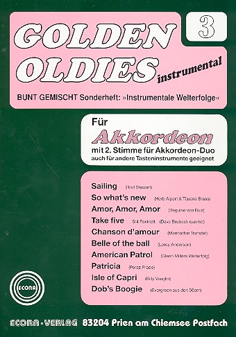 Golden Oldies Band 3  für Akkordeon Solo, Duo oder andere Tasteninstrumente  