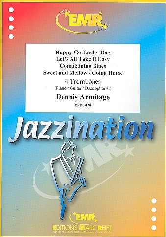 Jazzination for 4 trombones  (with optional guitar, piano, bass)  score and parts