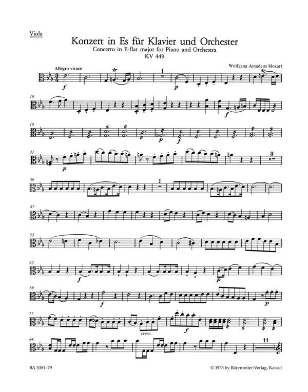 Konzert Es-Dur KV449&nbsp;&nbsp;für Klavier und Orchester&nbsp;&nbsp;Viola