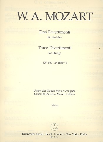 3 Divertimenti KV136-138  für Streicher  Viola