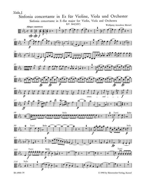 Sinfonia concertante Es-Dur KV364&nbsp;&nbsp;für Violine, Viola und Orchester&nbsp;&nbsp;Viola 1