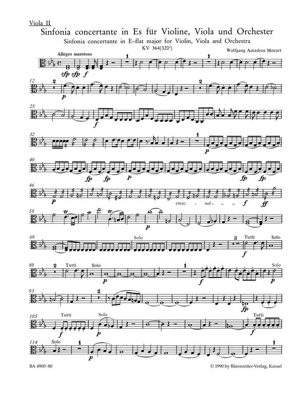 Sinfonia concertante Es-Dur KV364&nbsp;&nbsp;für Violine, Viola und Orchester&nbsp;&nbsp;Viola 2
