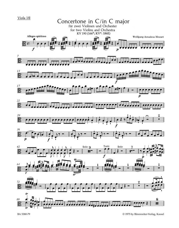 Concertone C-Dur KV190&nbsp;&nbsp;für 2 Violinen und Orchester&nbsp;&nbsp;Viola 1/2
