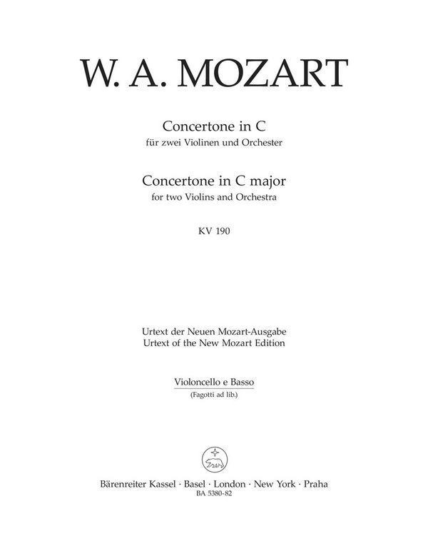 Concertone C-Dur KV190&nbsp;&nbsp;für 2 Violinen und Orchester&nbsp;&nbsp;Cello/Bass