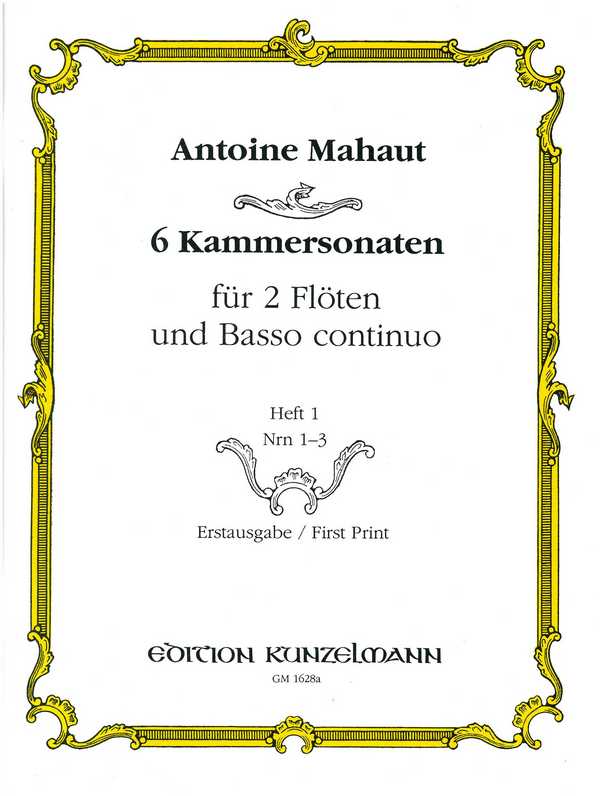 6 Kammersonaten Band 1 (Nr.1-3)  für 2 Flöten und Bc  Partitur und Stimmen