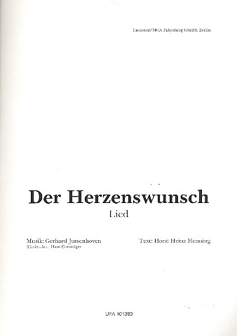 Der Herzenswunsch: Einzelausgabe  für Gesang und Klavier  Verlagskopie