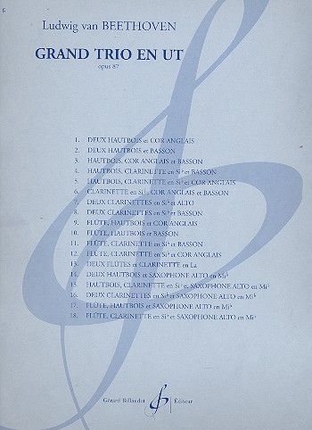 Grand trio ut majeur op.87 pour&nbsp;&nbsp;instruments a vent&nbsp;&nbsp;11parties