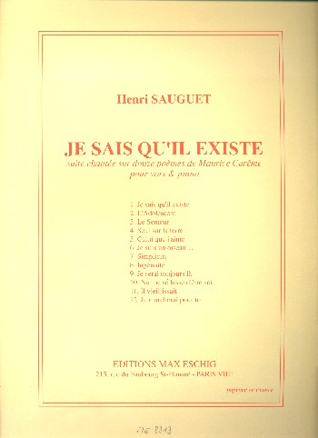 Je sais qu'il existe  pour voice et piano  