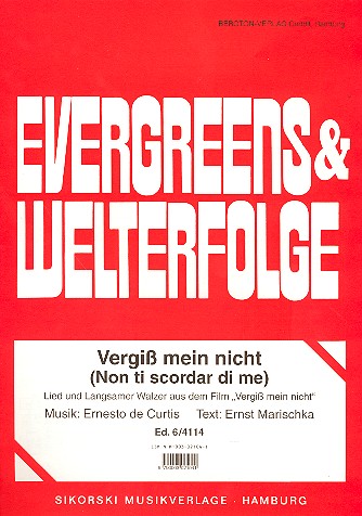 Vergiss mein nicht: Einzelausgabe  für Gesang und Klavier (dt)  