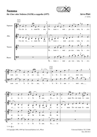 Summa für gem Chor&nbsp;&nbsp;(solistisch oder chorisch)&nbsp;&nbsp;Singpartitur