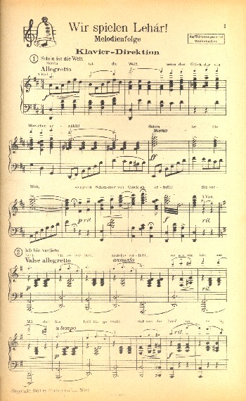 Wir spielen Lehar&nbsp;&nbsp;für Salonorchester&nbsp;&nbsp;Klavier-Direktion und Stimmen