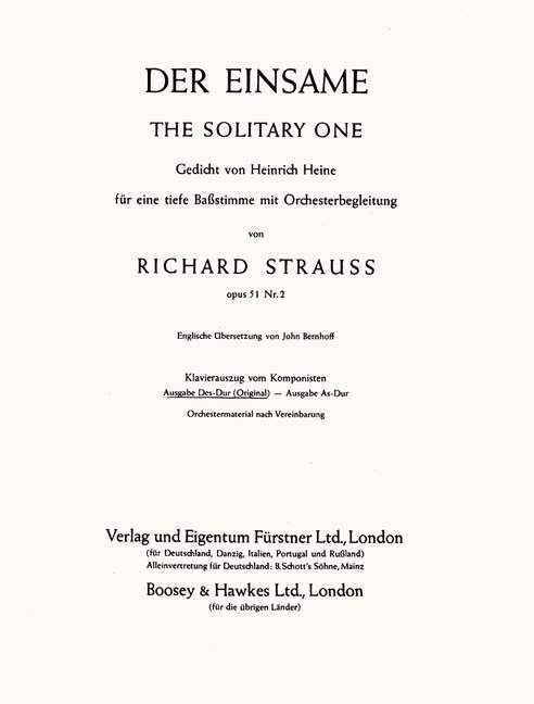 Der Einsame op. 51,2  für Gesang (tief) und Klavier (dt/en)  