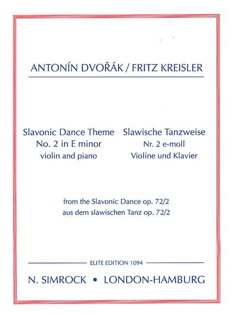 Slawischer Tanz e-Moll op.72,2&nbsp;&nbsp;für Violine und Klavier&nbsp;&nbsp;