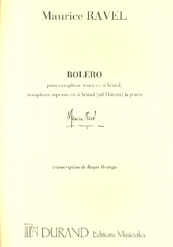 Bolero&nbsp;&nbsp;pour saxophone tenor et piano&nbsp;&nbsp;