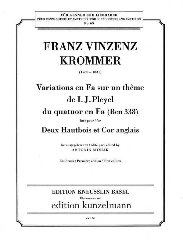 Variations en fa sur un thème de I.J. Pleyel&nbsp;&nbsp;für 2 Oboen und Englischhorn&nbsp;&nbsp;Stimmen