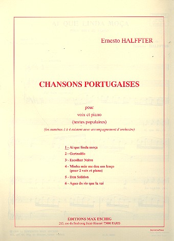 AI QUE LINDA MOCA POUR VOIX ET&nbsp;&nbsp;PIANO&nbsp;&nbsp;CHANSONS PORTUGAISES NO.1