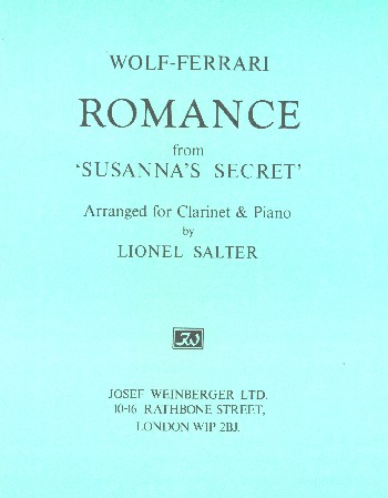 Romance from Susanna's Secret&nbsp;&nbsp;for clarinet and piano&nbsp;&nbsp;