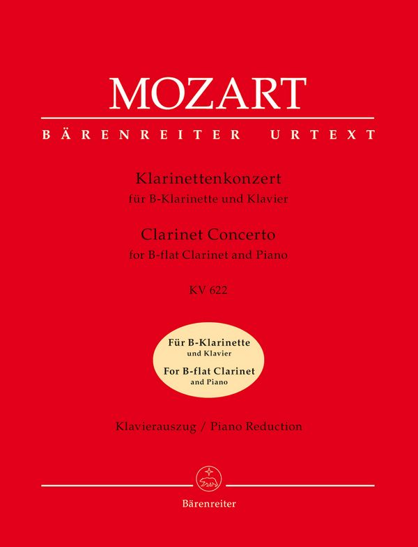 Konzert A-Dur KV622&nbsp;&nbsp;für Klarinette und Orchester&nbsp;&nbsp;für Klarinette in Bb und Klavier