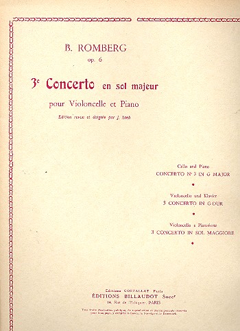 Concerto sol majeur no.3 op.6  pour violoncelle et piano  Loeb, J., ed