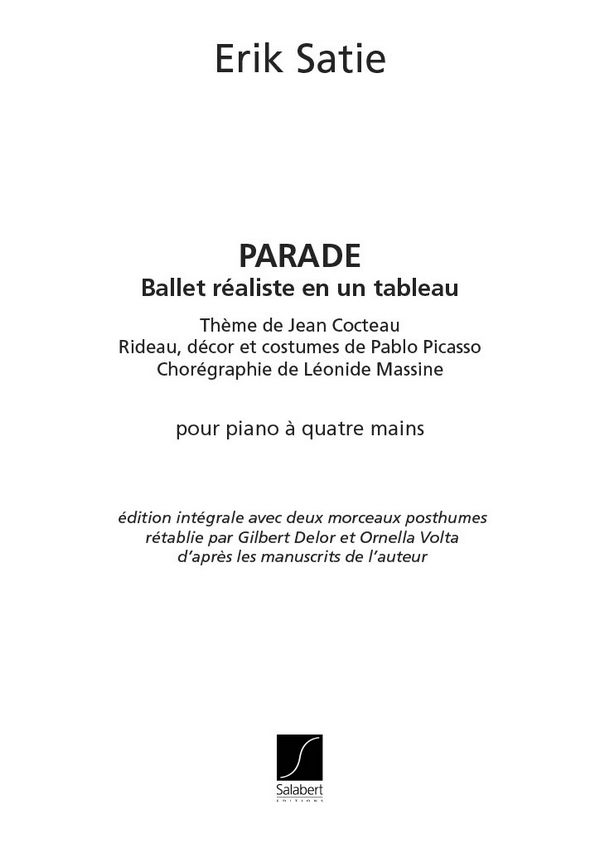 Parade &nbsp;&nbsp;pour piano 4 mains&nbsp;&nbsp;