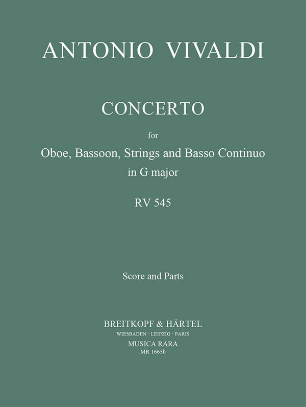 Concerto G major RV545 P129&nbsp;&nbsp;for oboe, bassoon, strings and bc&nbsp;&nbsp;score and parts