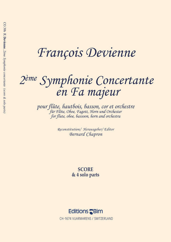 Symphonie fa majeur no.2 pour  flute, hautbois, basson, cor et orchestre  partition