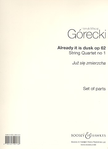 Already it is Dusk op.62,1  für Streichquartett  Stimmenset