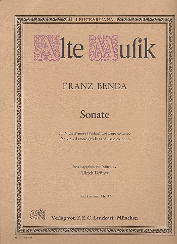 Sonate  für Viola d'amore (Violine) und Bc (Cembalo/Klavier)  Partitur und Stimme (Bc ausgesetzt)