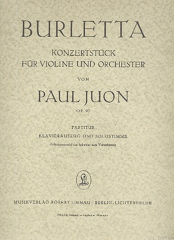 Burletta op.97 Konzertstück  für Violine und Orchester  Klavierauszug und Solostimme