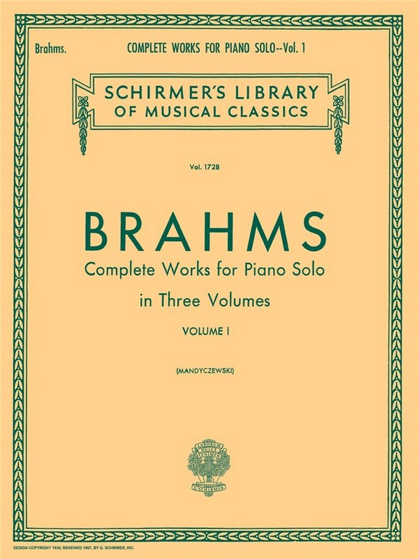 COMPLETE WORKS VOL. 1 FOR PIANO&nbsp;&nbsp;SCHIRMER'S LIBRARY VOL. 1728&nbsp;&nbsp;MANDYCZEWSKI, EUSEBIUS, ED
